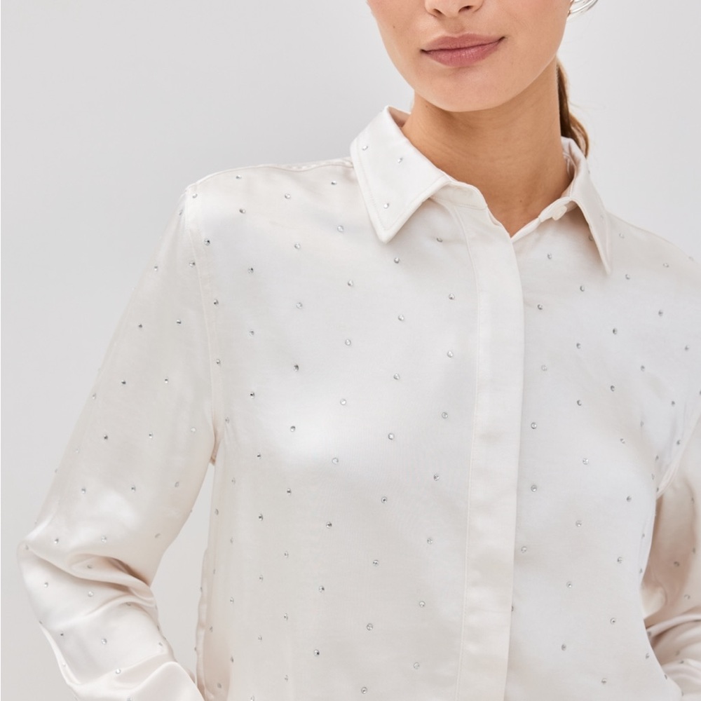 Good American crystal cropped satin shirt